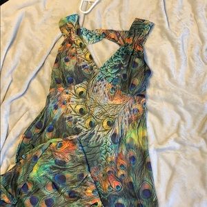 Peacock pattern long dress sz L